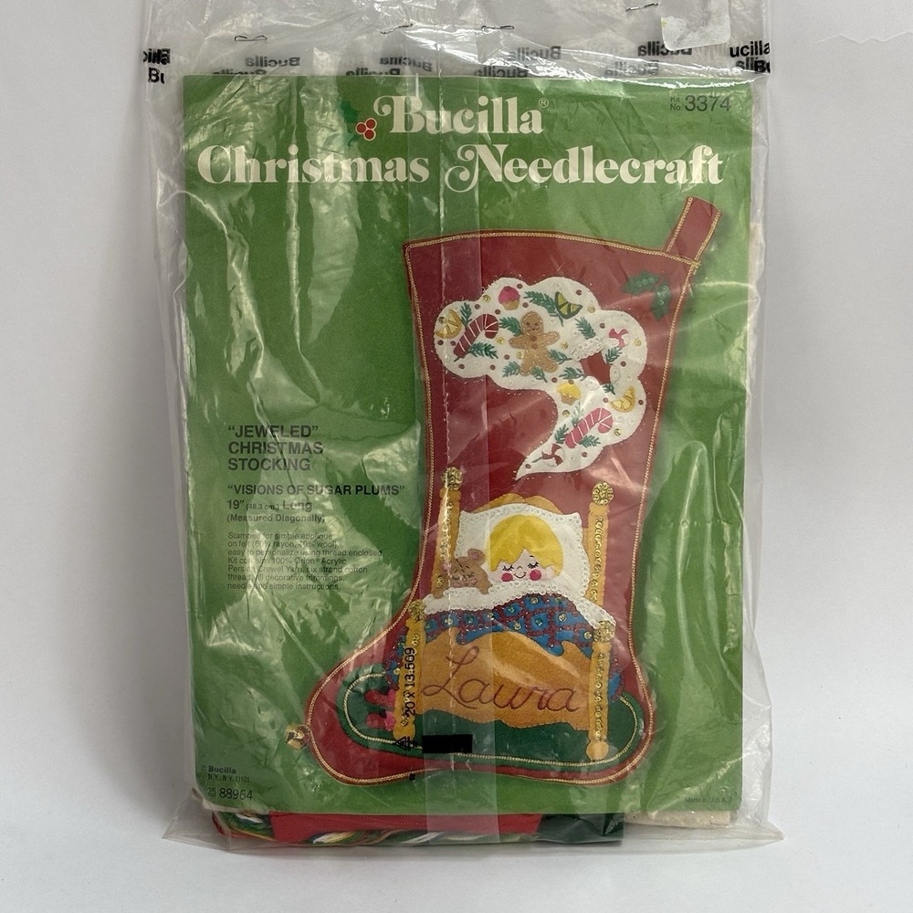 BUCILLA CHRISTMAS STOCKING JEWELED NEEDLECRAFT KIT "VISIONS OF SUGAR PLUMS"3374